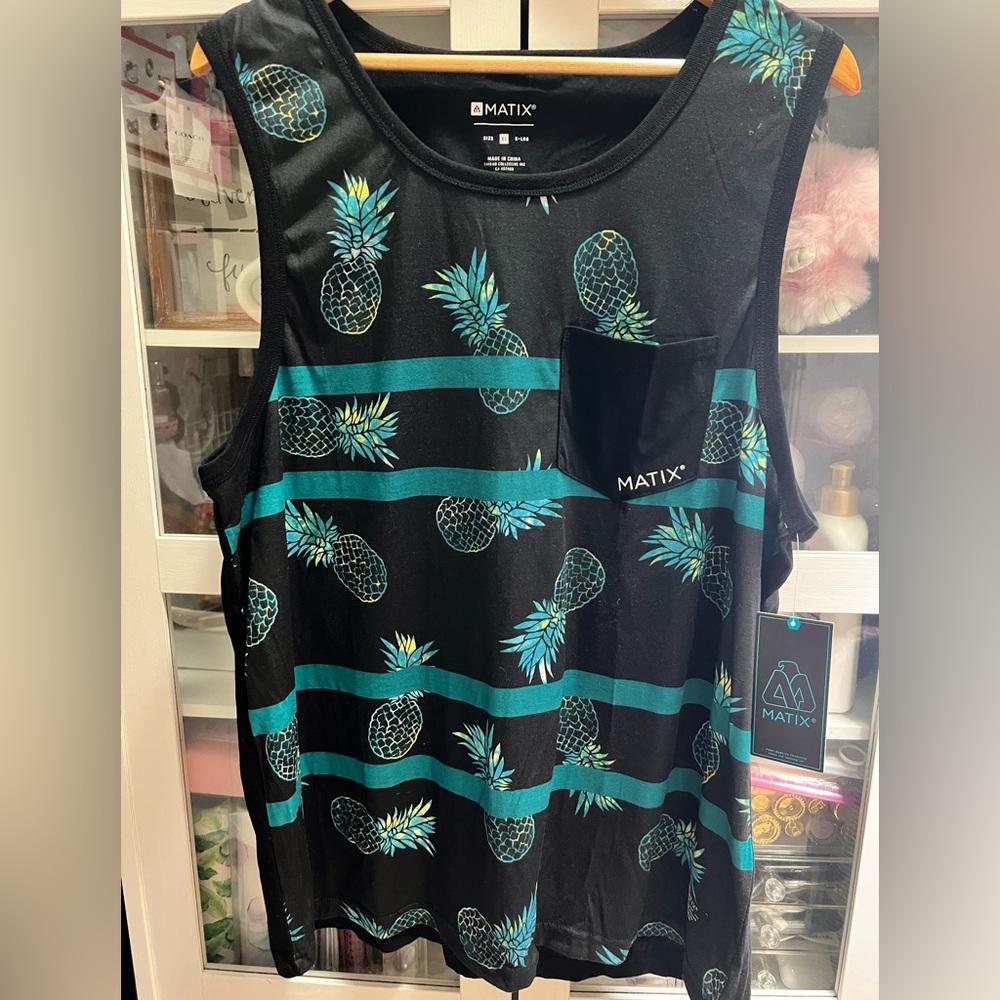 Matix Men's Tank Top Shirt Pineapple Print Black Multi XL NEW
